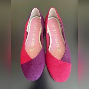 Rothy's Marta Ferri Designer Cherry Violet Vibrant Block Slip-On Round Flats 5.5